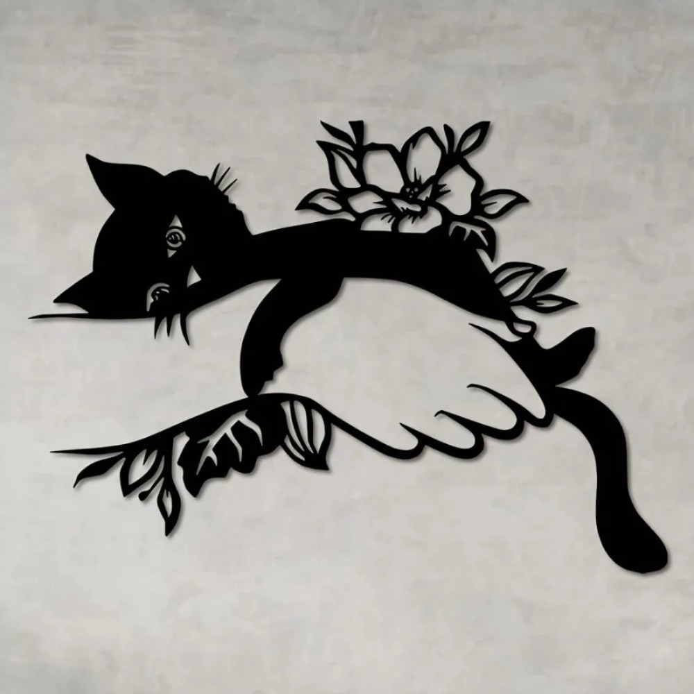 Outdoor Furniture Decor - Art Deco Cat Wall Decor, Metal