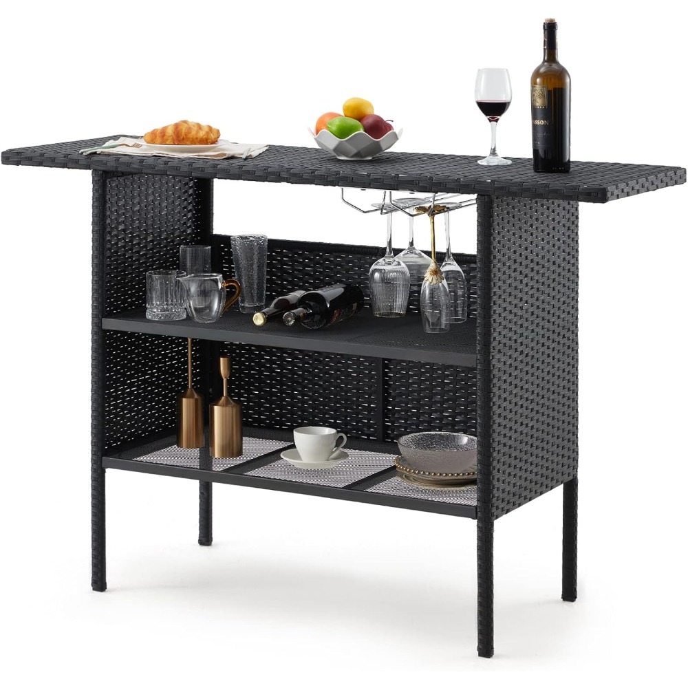 Outdoor Furniture With Fire Pit - Outdoor Patio Wicker Bar Counter Table,