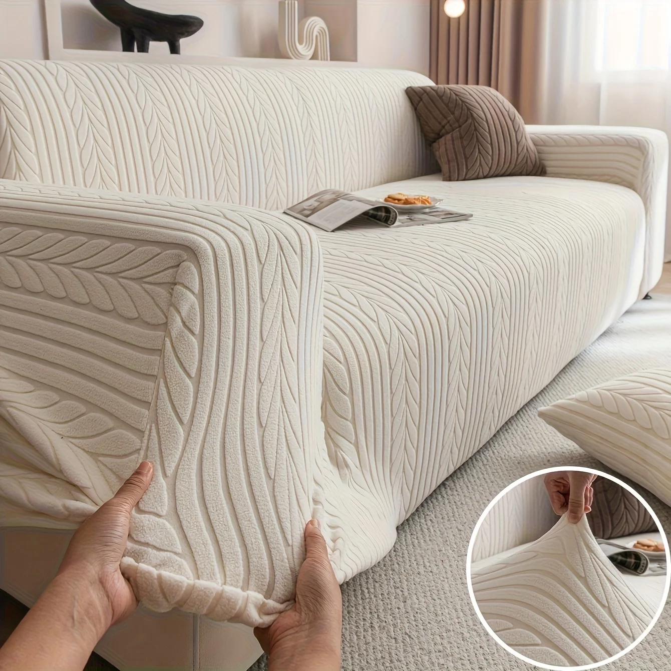 Outdoor Furniture Decor - us1 Striped Sofa Cover, Washable, Stretchy,