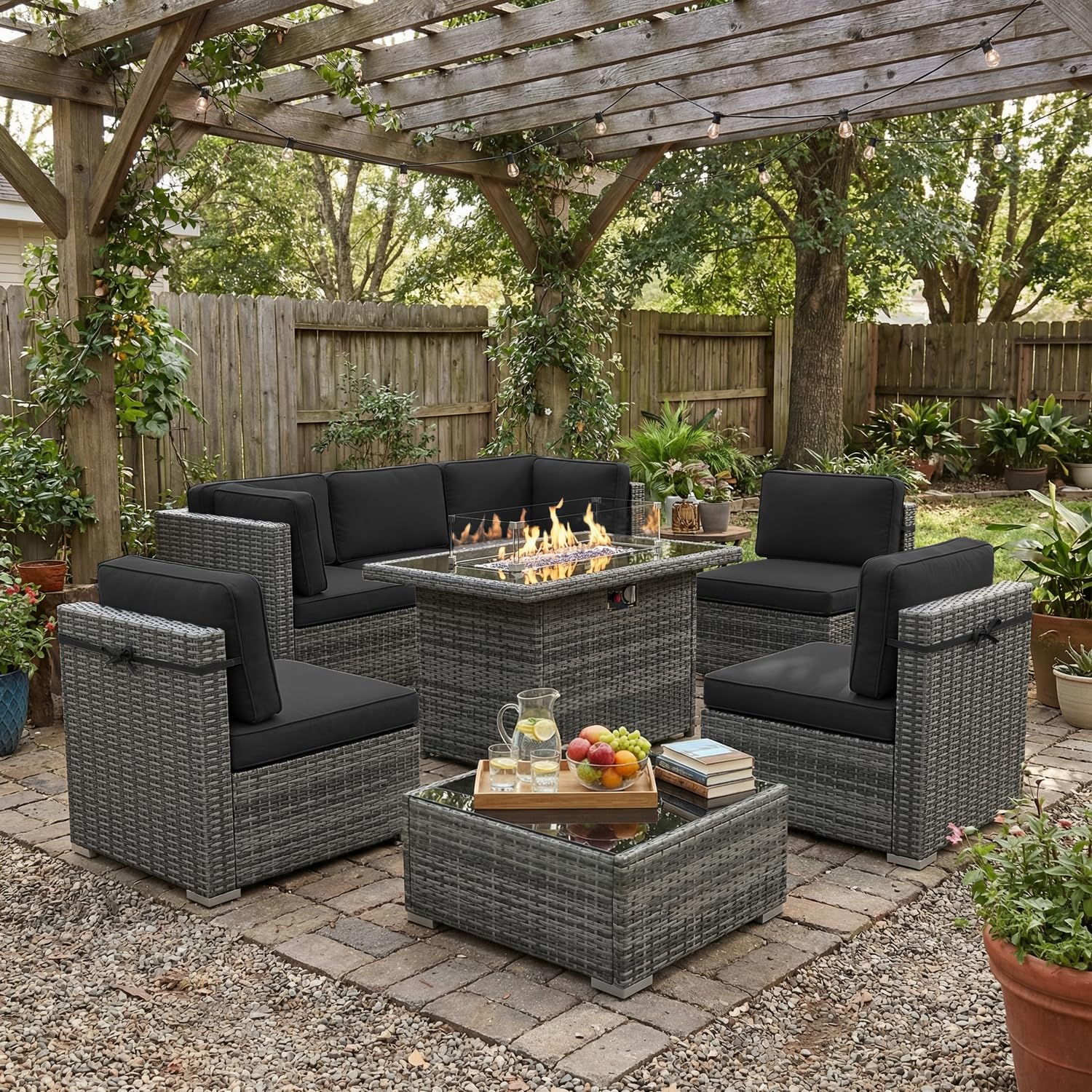 Outdoor Furniture With Fire Pit - 8 Piece Patio Furniture Set with