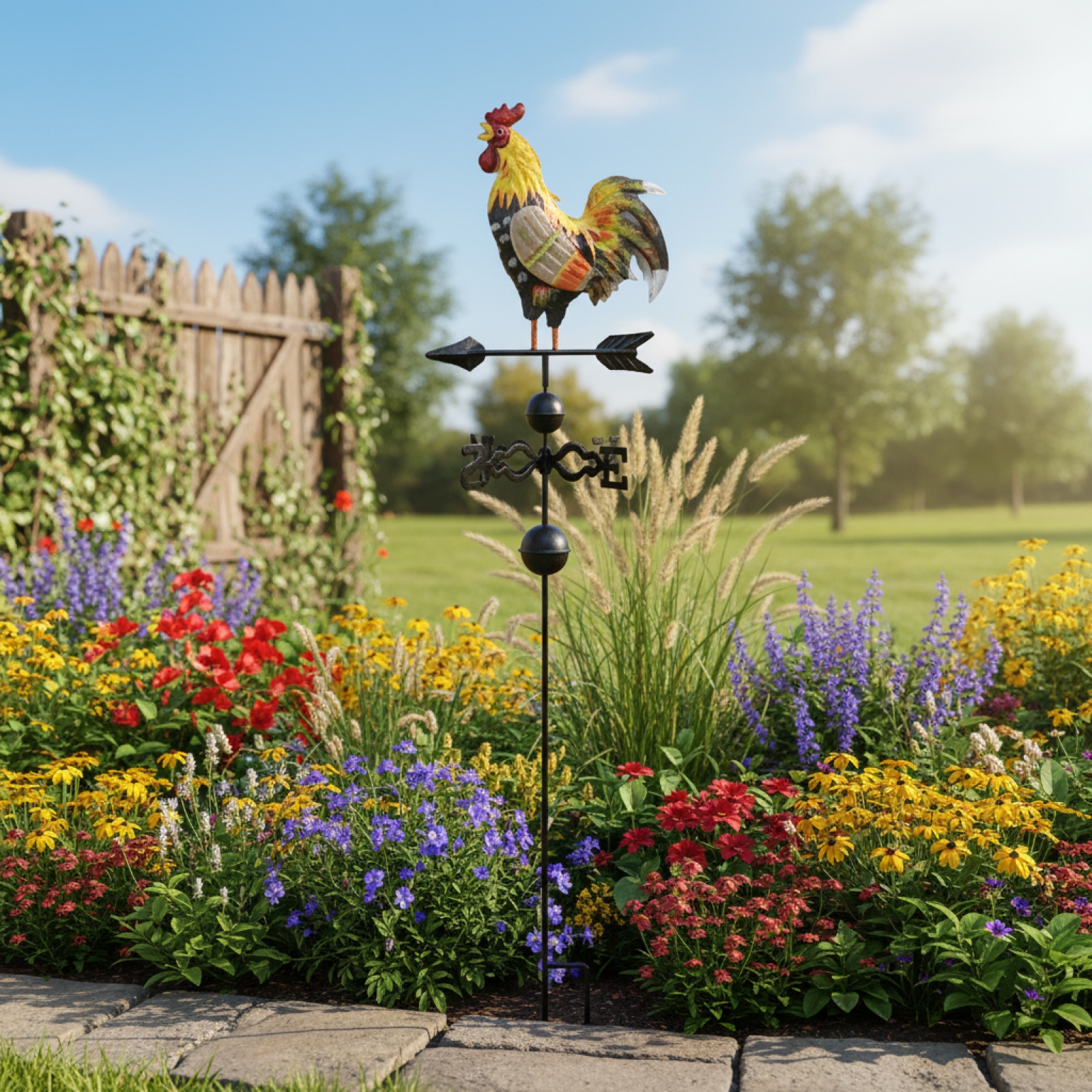 Outdoor Furniture Decor - Rustic Iron Rooster Weather Vane Rust