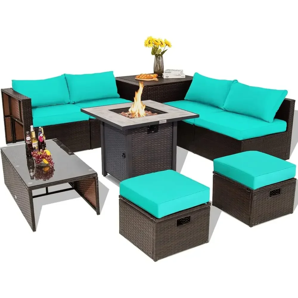 Outdoor Furniture With Fire Pit - 9-Piece Outdoor Patio Furniture Set with
