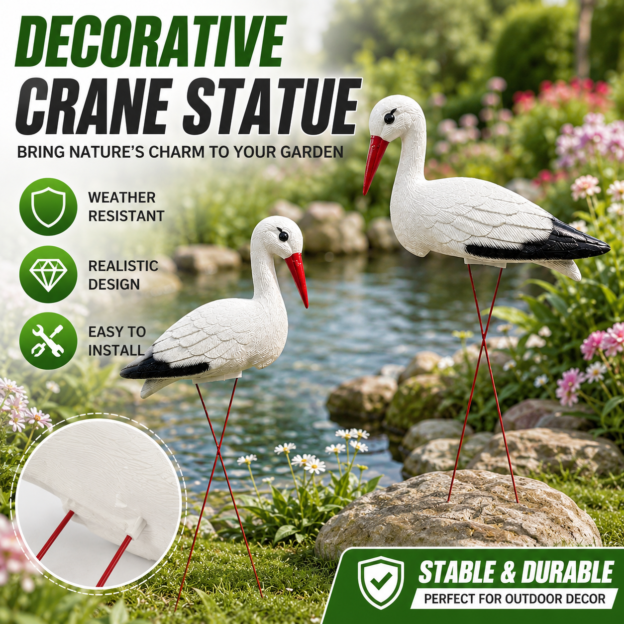 Outdoor Furniture Decor - White Stork Yard Decoration Stake Resin