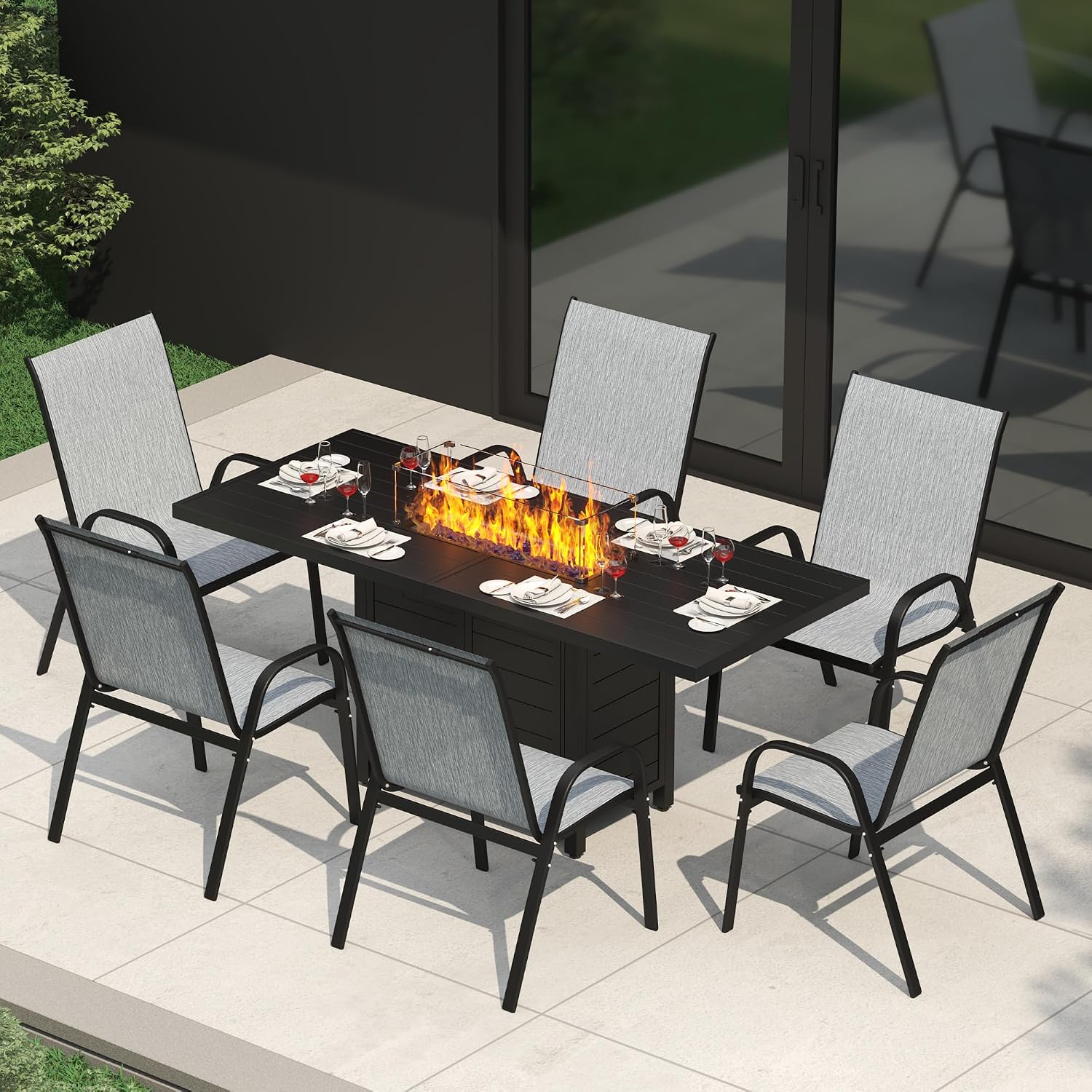 Outdoor Furniture With Fire Pit - 7 Pieces Patio Furniture Set w/