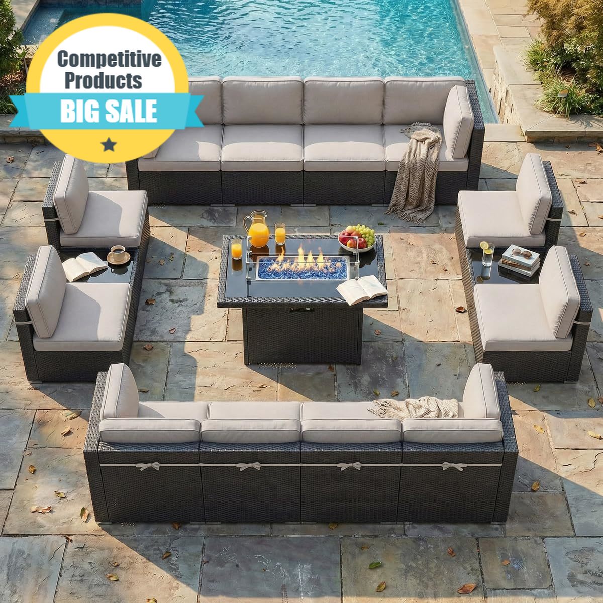 Outdoor Furniture With Fire Pit - 15 Piece Patio Furniture Set with