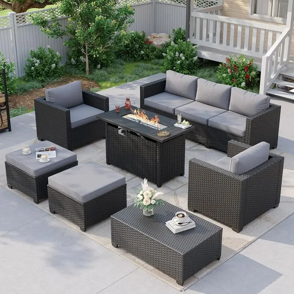 Outdoor Furniture With Fire Pit - 7-Piece Outdoor Patio Furniture Set with