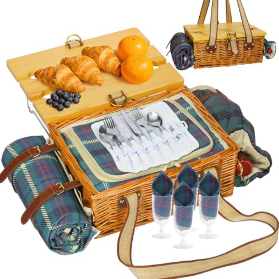 Folding Picnic Table - Picnic Basket for 4 with Folding