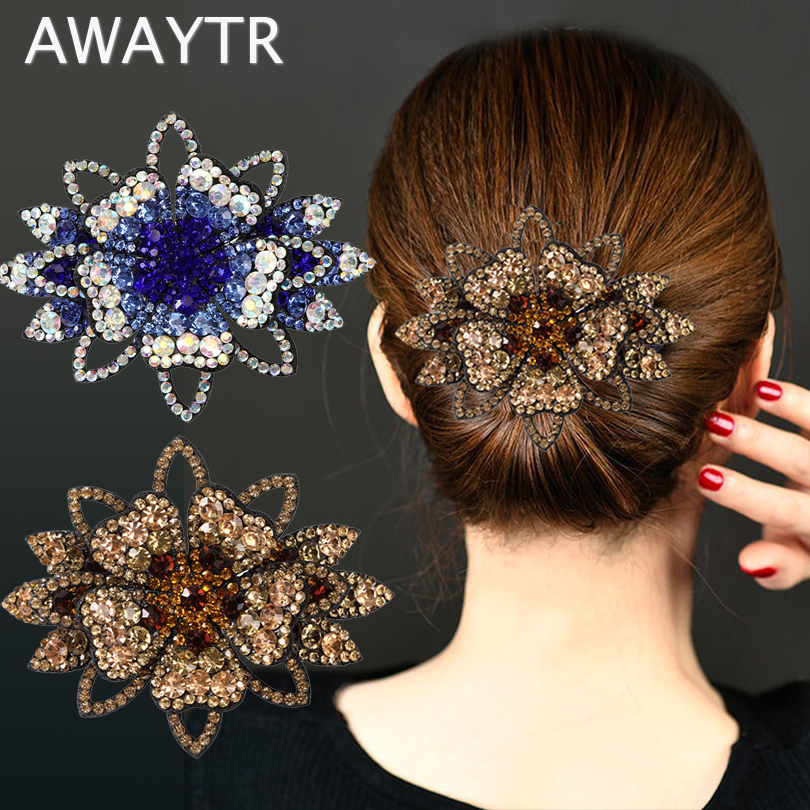 Outdoor Furniture Decor - AWAYTR Crystal Flower Barrettes Hair Clips