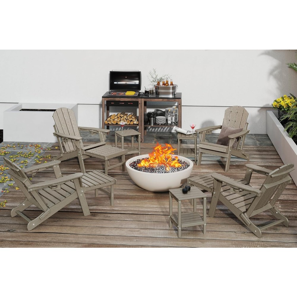 Outdoor Furniture With Fire Pit - Adjustable Adirondack Chair with Retractable Ottoman