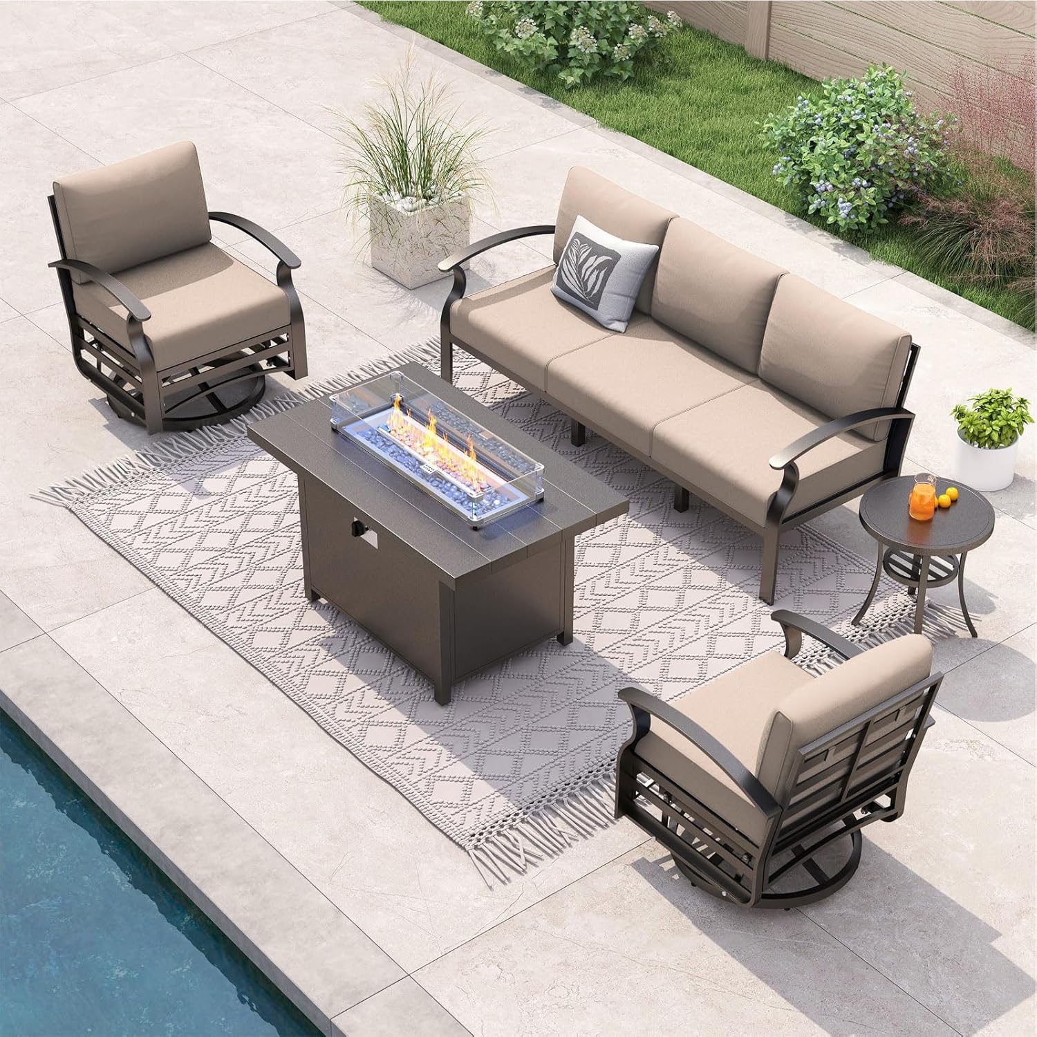 5-seat Aluminum Patio Sectiona - đánh giá và giá Outdoor Furniture With Fire Pit