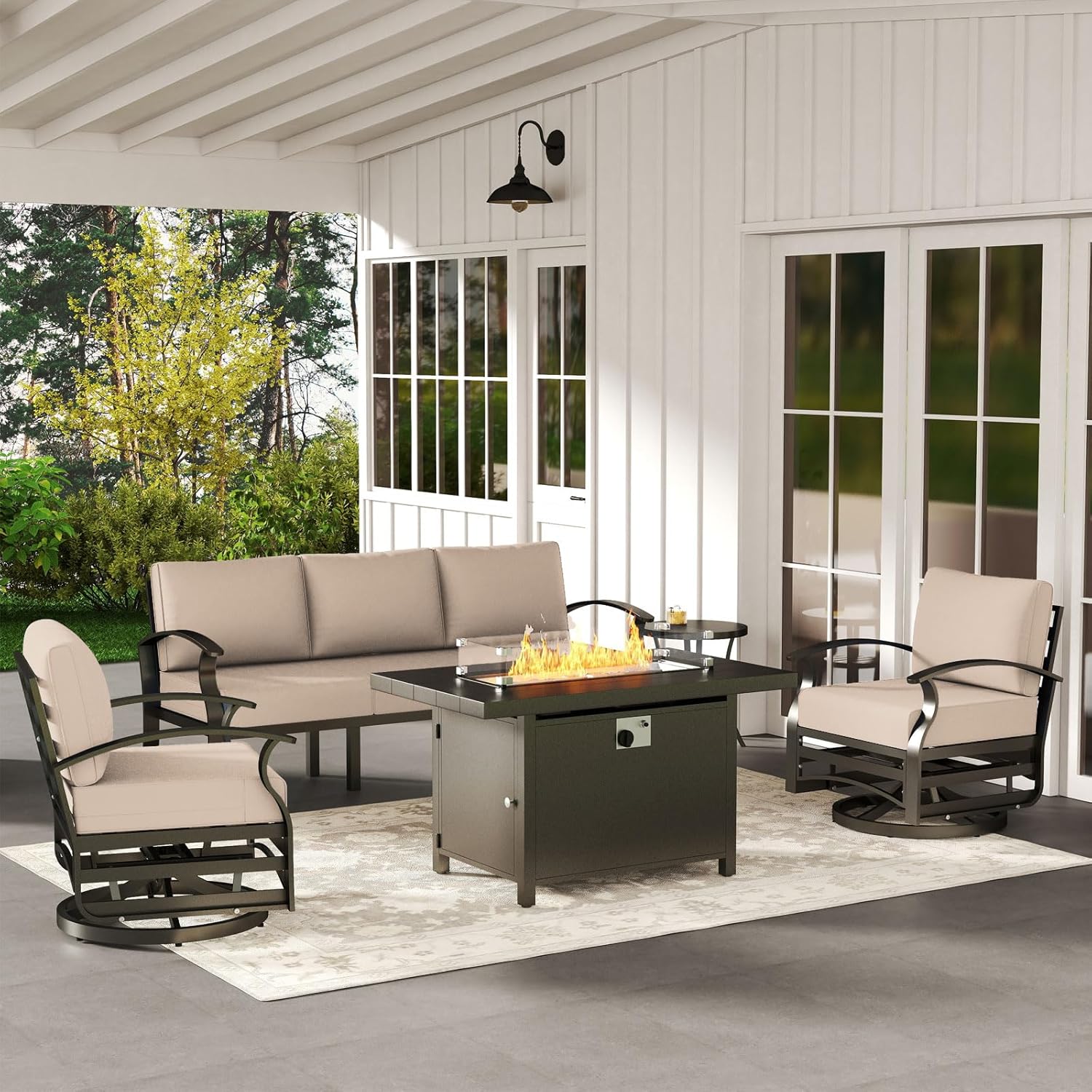 5-seat Aluminum Patio Sectiona - đánh giá và giá Outdoor Furniture With Fire Pit