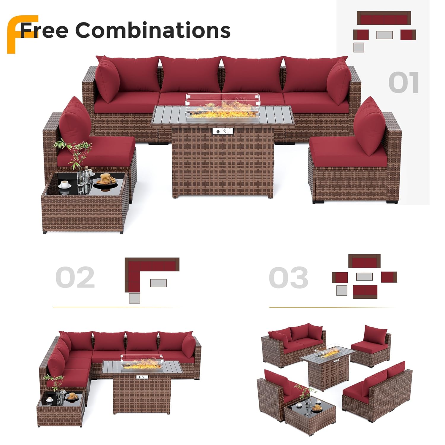 8pc All-Weather Wicker Section - đánh giá và giá Outdoor Furniture With Fire Pit