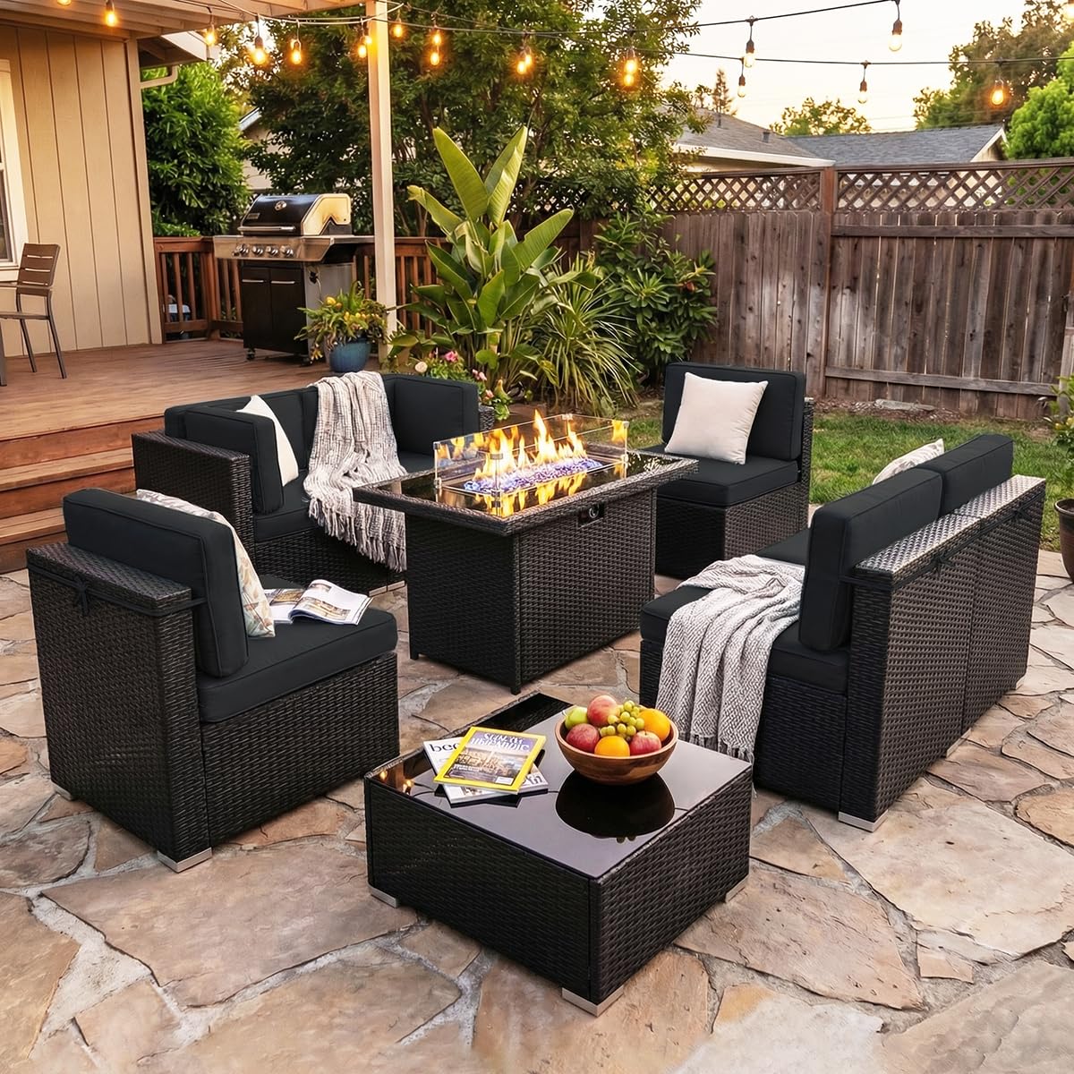 8 Pieces Patio Furniture Set w - đánh giá và giá Outdoor Furniture With Fire Pit