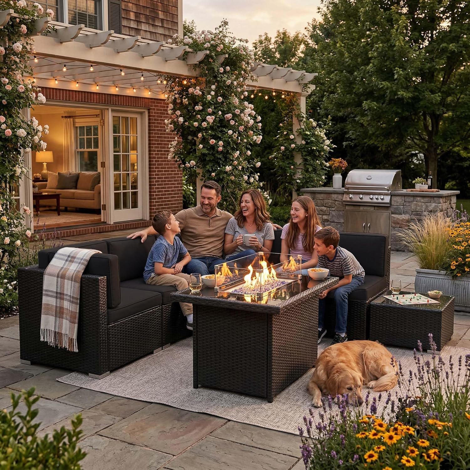 8 Pieces Patio Furniture Set w - đánh giá và giá Outdoor Furniture With Fire Pit