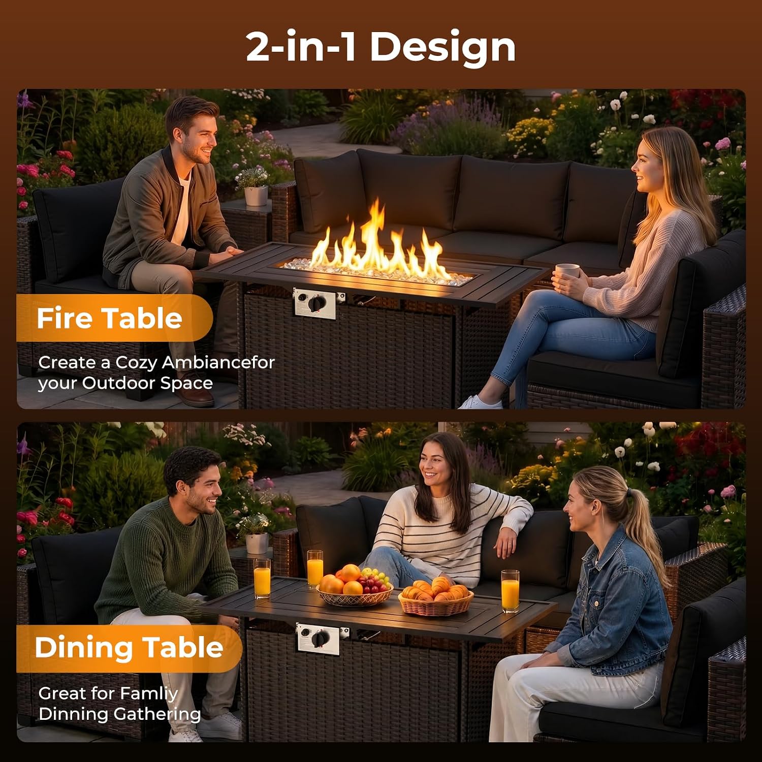 8-Piece Wicker Patio Conversat - đánh giá và giá Outdoor Furniture With Fire Pit