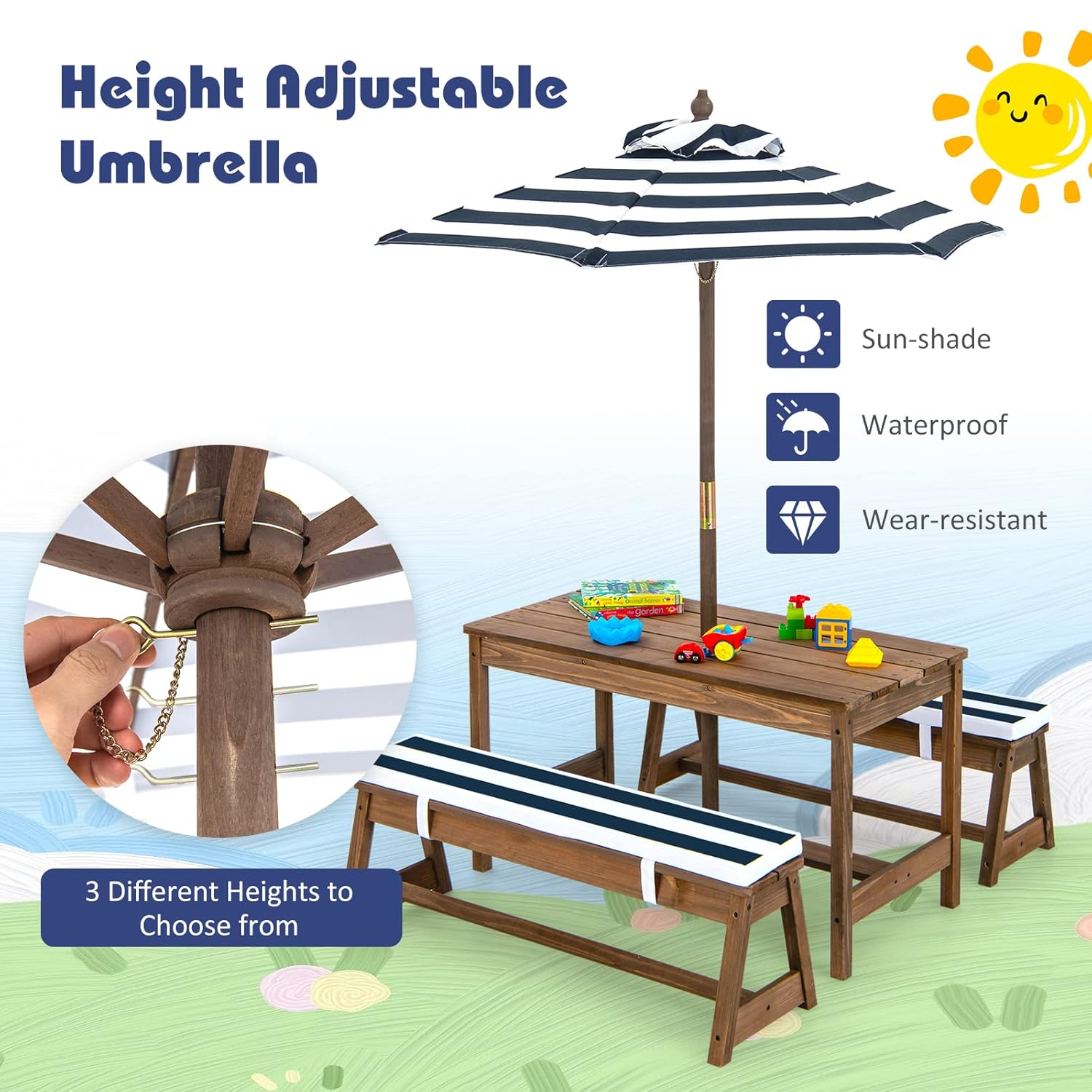 Height Adjustable Wooden Kids  - đánh giá và giá Outdoor Furniture Kids