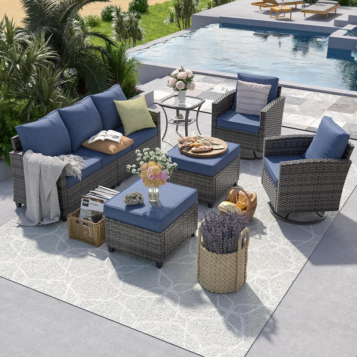6pc Gray PE Rattan Sectional S - đánh giá và giá Outdoor Furniture With Fire Pit