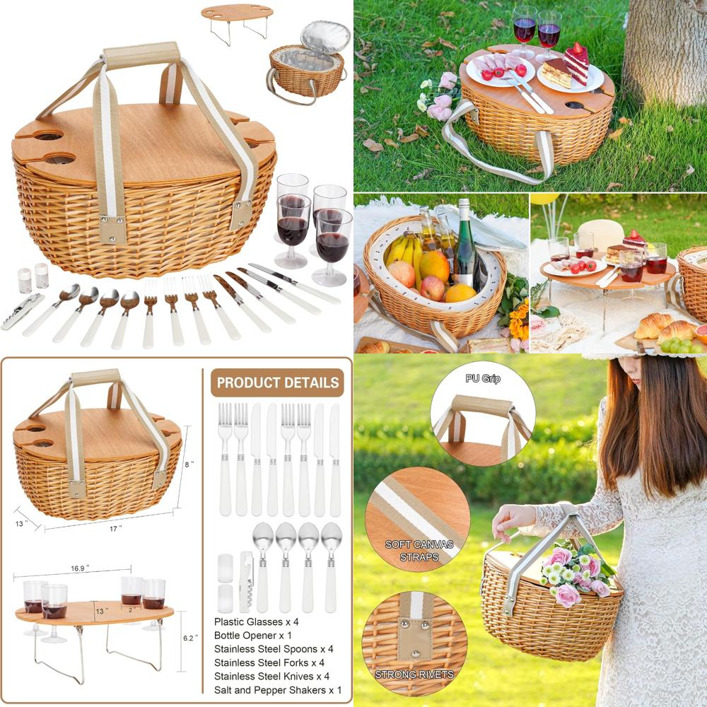 stboo picnic basket for 4, ins - đánh giá và giá Folding Picnic Table