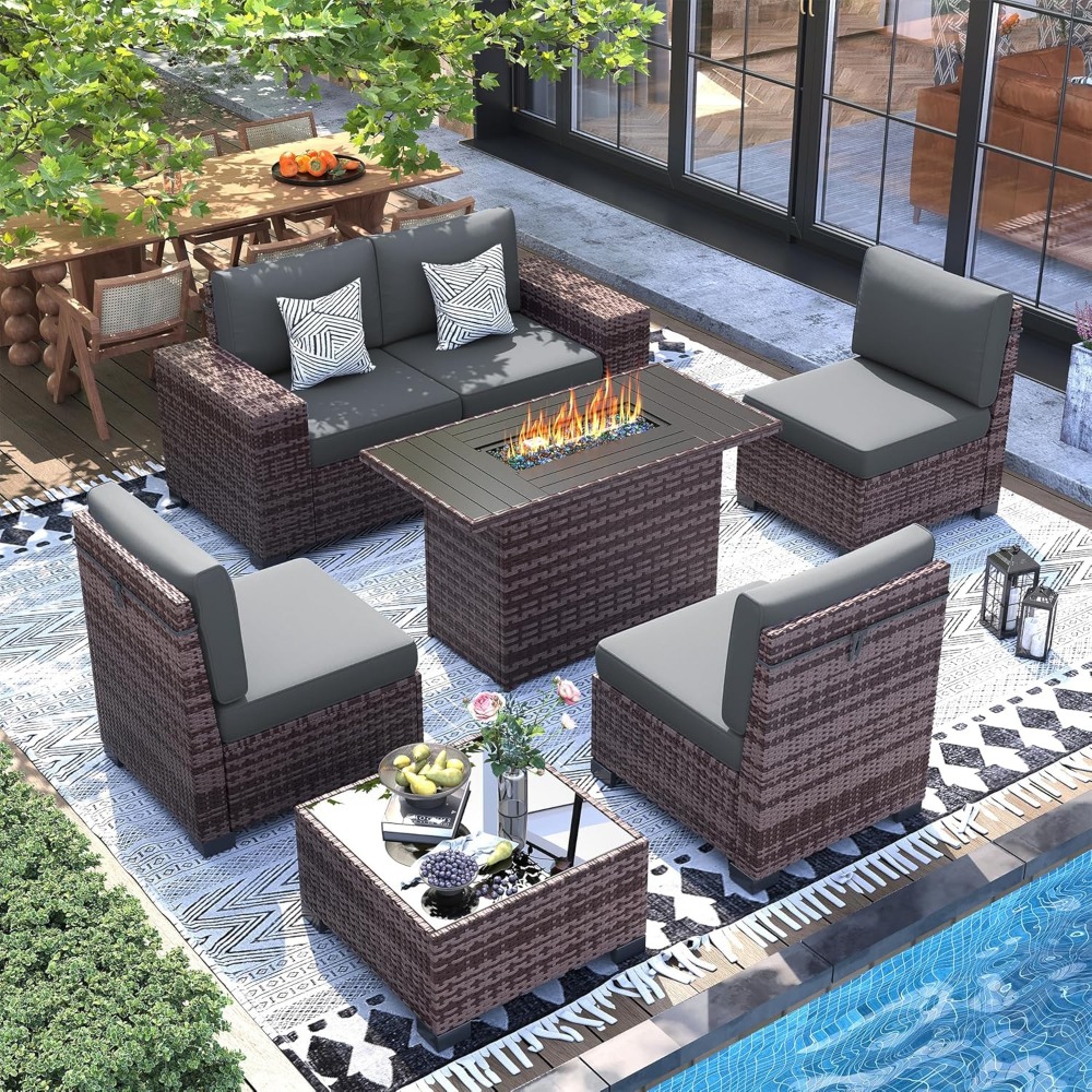Sectional Sofa Set with Fire P - đánh giá và giá Outdoor Furniture With Fire Pit